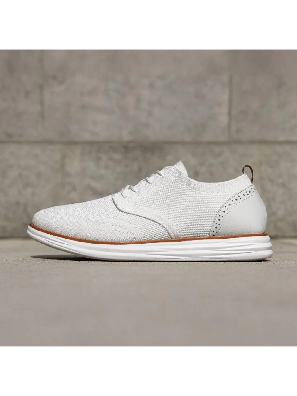 Men's White Knit Mesh Dress Sneakers Lace Up Casual Walking Oxford Shoes - Picture 4 of 6